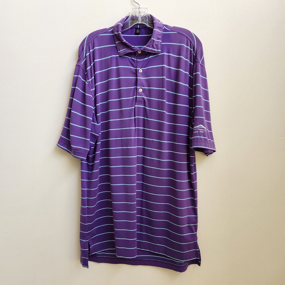 Peter Millar Polo Shirt Men M Summer Comfort Purple Striped Outdoor Golf Classic